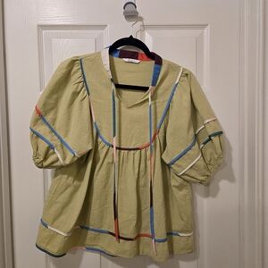 Stylish Green Blouse with Colorful Accents